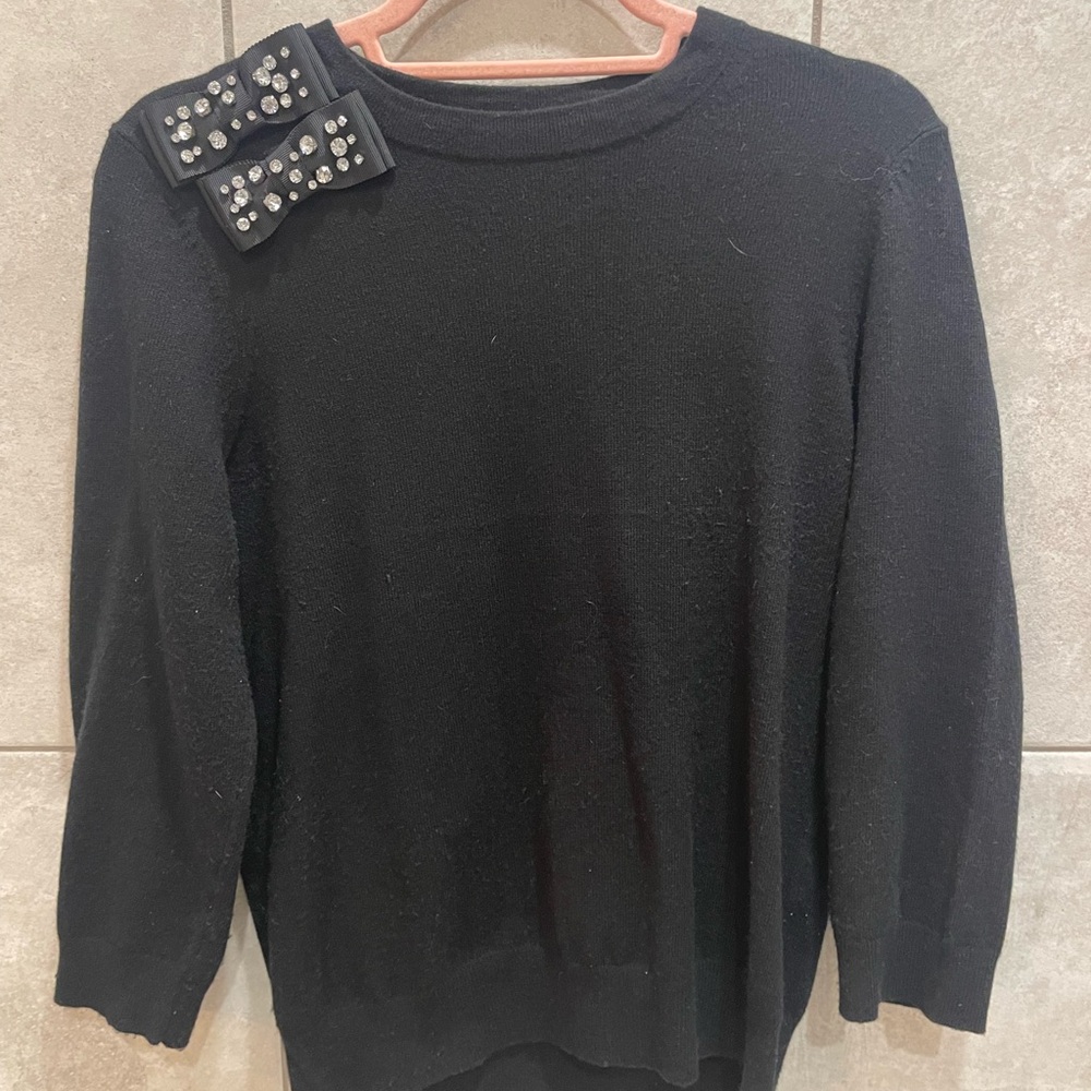 kate spade Black Crew Neck Sweater with Rhinestone bling bows details